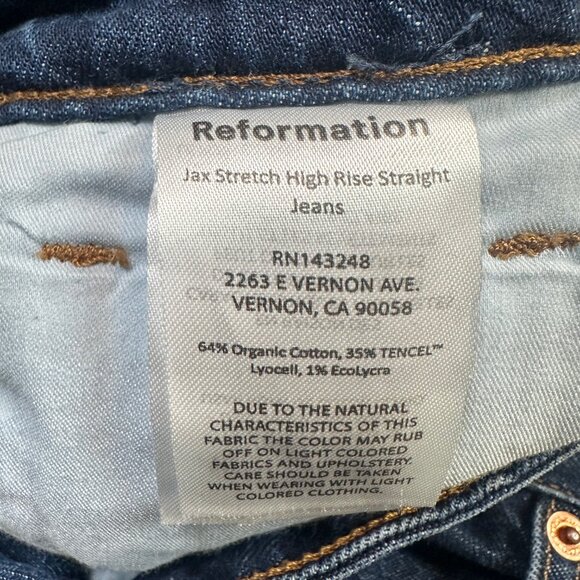 Reformation Jax Stretch High Rise Straight Jeans Dark Medium Blue Wash Size 26 - Picture 7 of 7
